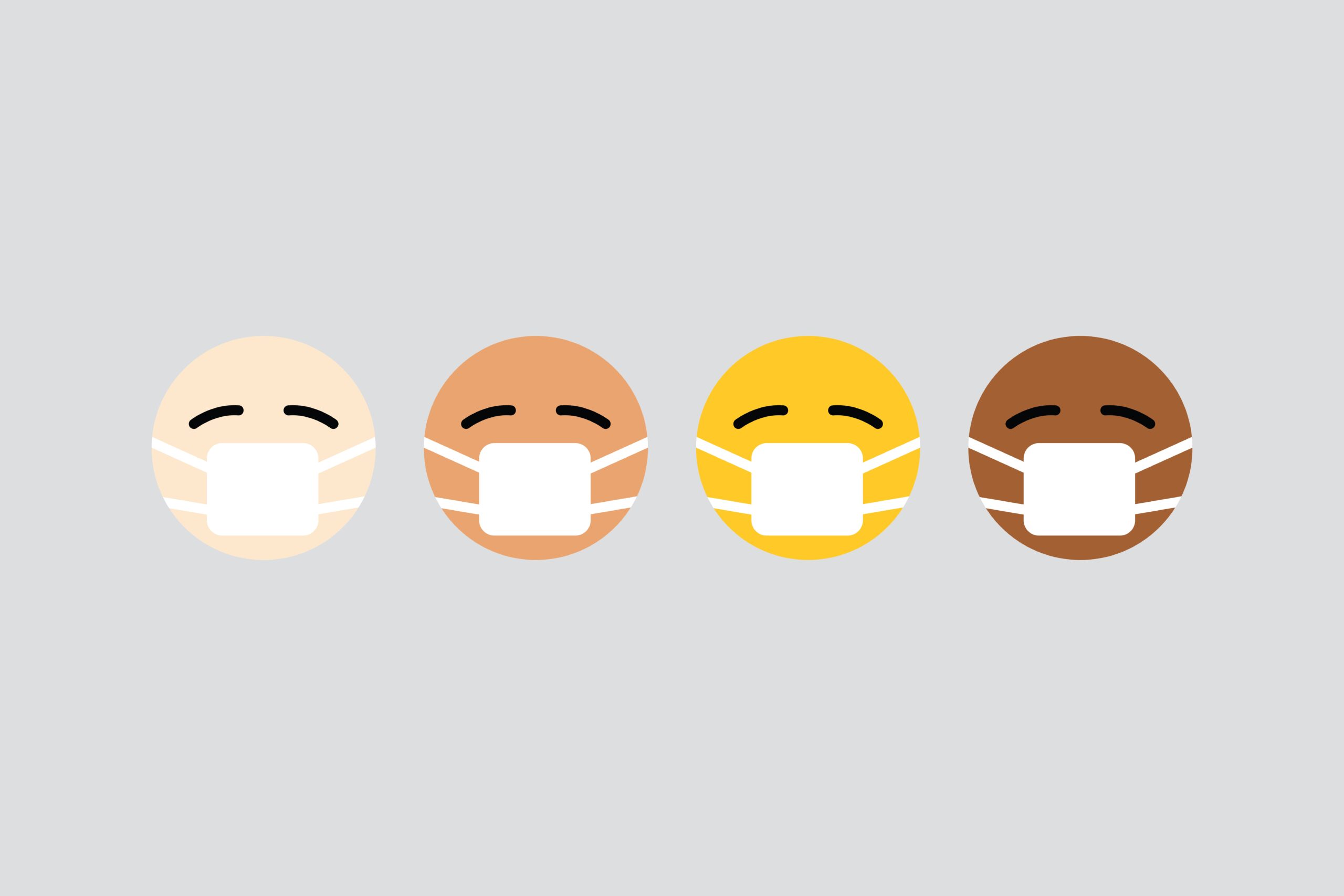 Image Of Four Emojis With Masks On. Each Emoji Is A Different Skin Color